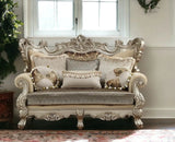 72" Cream And Platinum Damask Chesterfield Loveseat and Toss Pillows - Homeroots - Flyclothing LLC