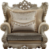 44" Beige and Green And Champagne Fabric Geometric Arm Chair And Toss Pillow - Homeroots