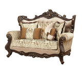 70" Beige and Brown And Brown Damask Loveseat and Toss Pillows - Homeroots - Flyclothing LLC