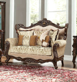 70" Beige and Brown And Brown Damask Loveseat and Toss Pillows - Homeroots - Flyclothing LLC