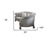 55" Ivory Velvet Curved Floral Sofa And Toss Pillows With Gray Legs - Homeroots - Flyclothing LLC