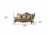 89" Tan Polyester Blend Curved Floral Sofa And Toss Pillows With Brown Legs - Homeroots - Flyclothing LLC