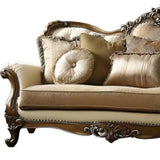 89" Tan Polyester Blend Curved Floral Sofa And Toss Pillows With Brown Legs - Homeroots - Flyclothing LLC