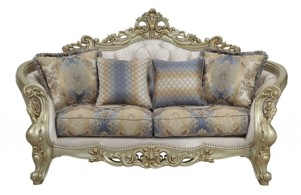 78" Gold Floral Loveseat and Toss Pillows - Homeroots