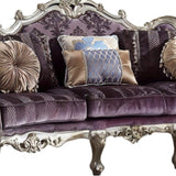52" Dark Purple Velvet Curved Striped Sofa And Toss Pillows With Platinum Legs - Homeroots - Flyclothing LLC