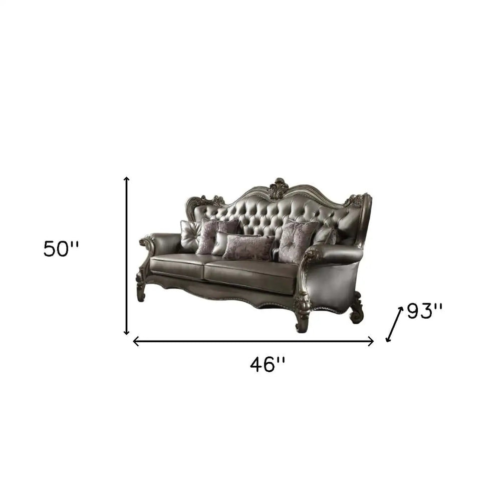 46" Platinum Faux Leather Curved Sofa And Toss Pillows - Homeroots - Flyclothing LLC