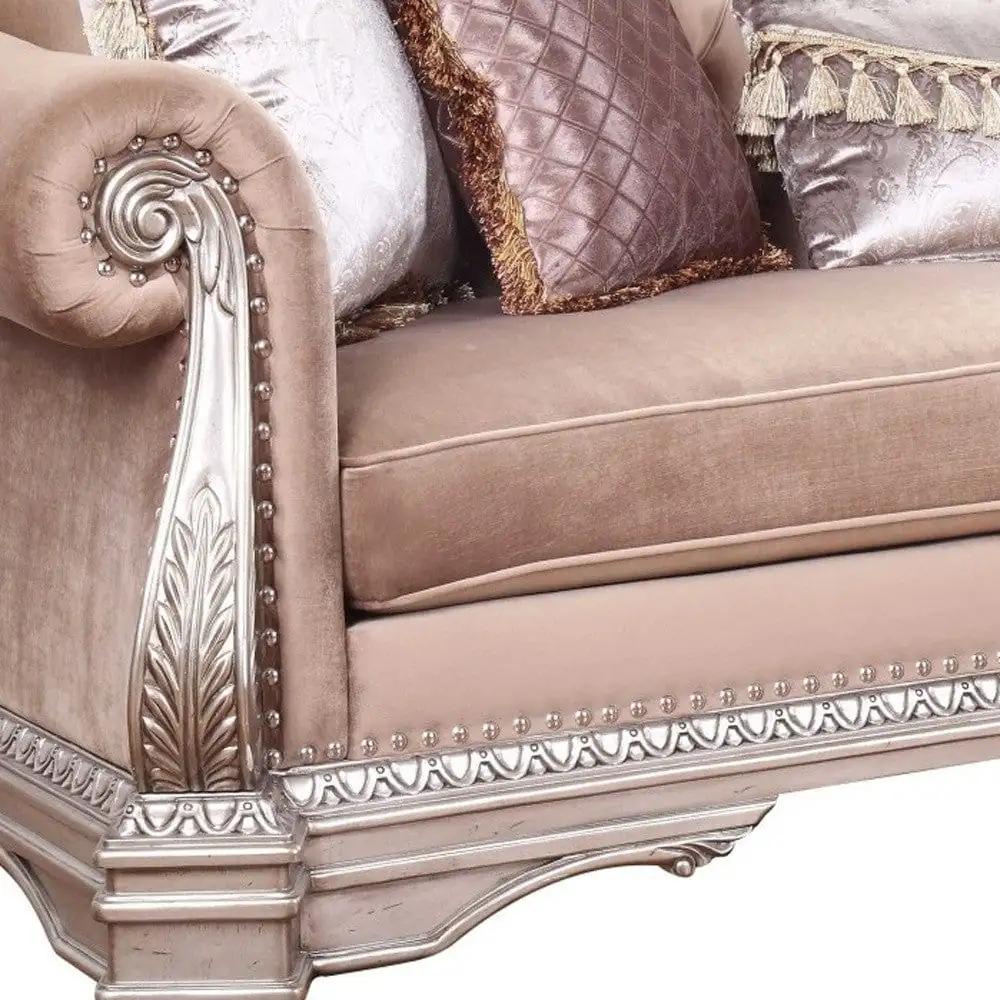 42" Rosegold Velvet Sofa And Toss Pillows With Silver Legs - Homeroots - Flyclothing LLC
