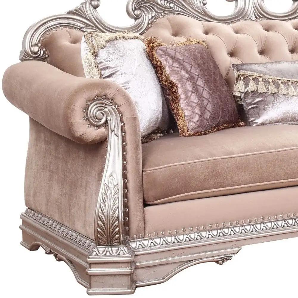 42" Rosegold Velvet Sofa And Toss Pillows With Silver Legs - Homeroots - Flyclothing LLC