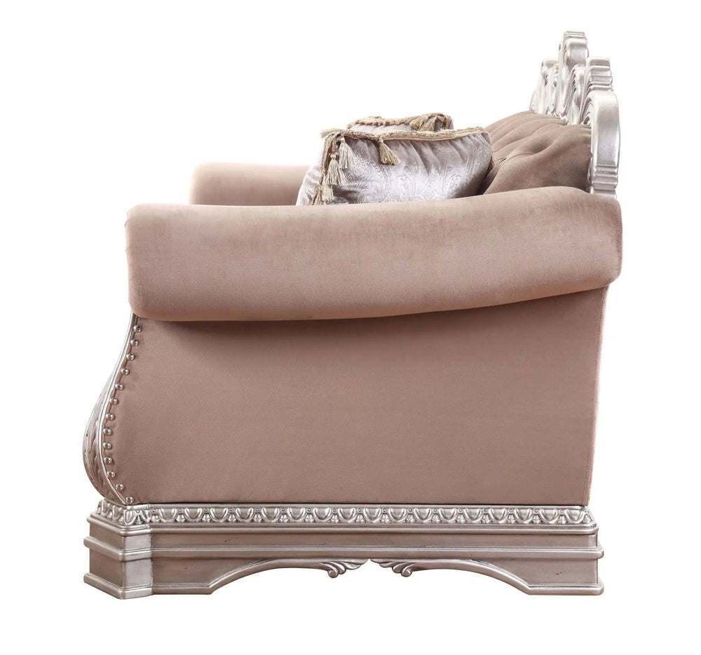 80" Champagne Velour Loveseat and Toss Pillows - Homeroots - Flyclothing LLC