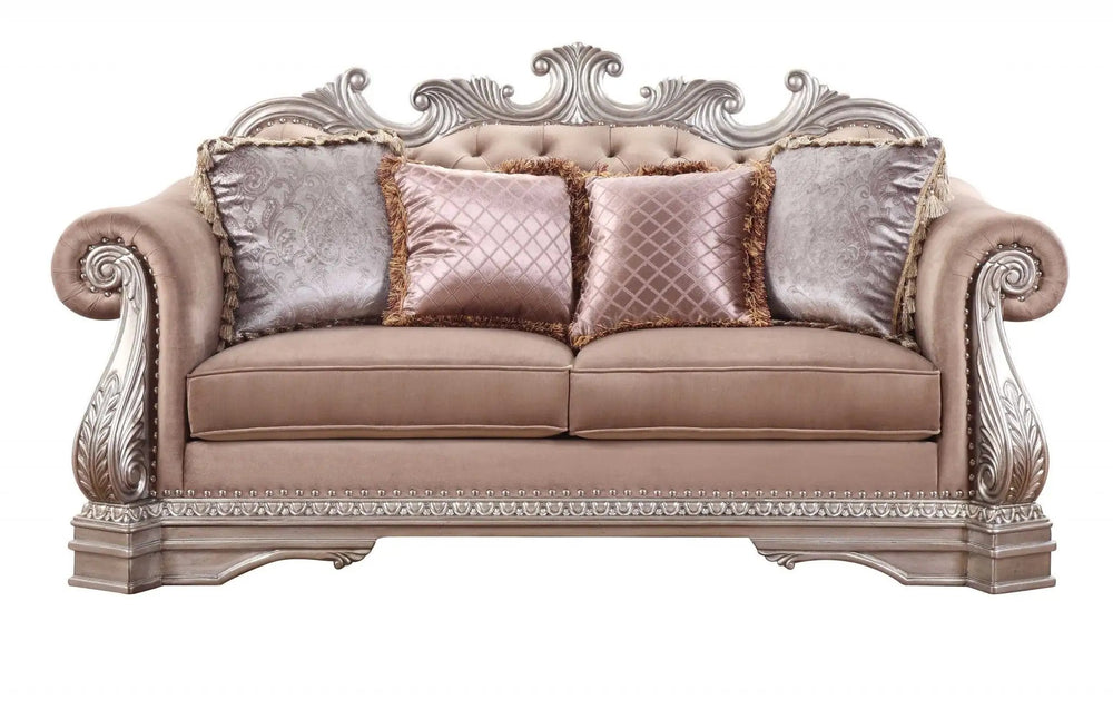 80" Champagne Velour Loveseat and Toss Pillows - Homeroots - Flyclothing LLC
