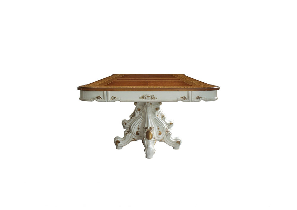 49" Brown And White Solid Wood Double Pedestal Base Dining Table - Homeroots - Flyclothing LLC