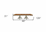 49" Brown And White Solid Wood Double Pedestal Base Dining Table - Homeroots - Flyclothing LLC