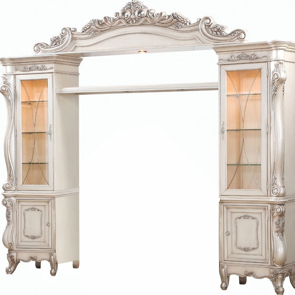 25" X 117" X 101" Antique White Wood Glass Poly-Resin Entertainment Center - Homeroots - Flyclothing LLC