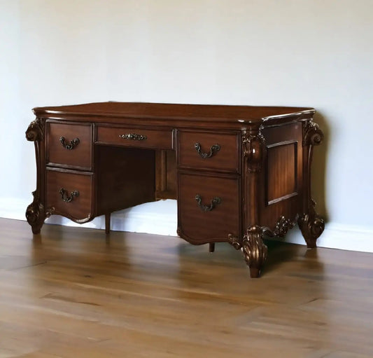 74" Brown Executive Desk With Five Drawers - Homeroots