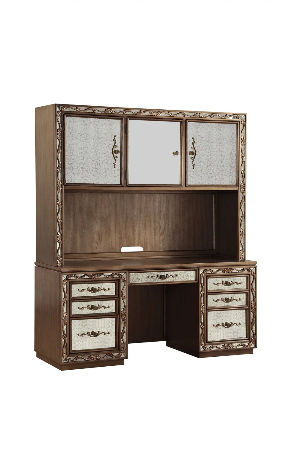 66" Gold Mirrored Computer Desk With Hutch With Three Cabinets Seven Drawers - Homeroots - Flyclothing LLC