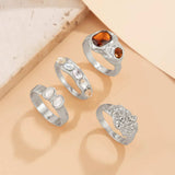 4-Piece Stainless Steel Inlaid Rhinestone Ring - Trendsi - Flyclothing LLC