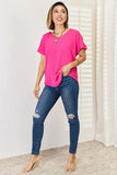 Zenana V-Neck Rolled Short Sleeve T-Shirt - Trendsi - Flyclothing LLC