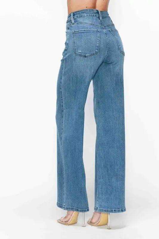 bytos Full Size High Rise Wide Leg Jeans with Pockets - Trendsi - Flyclothing LLC