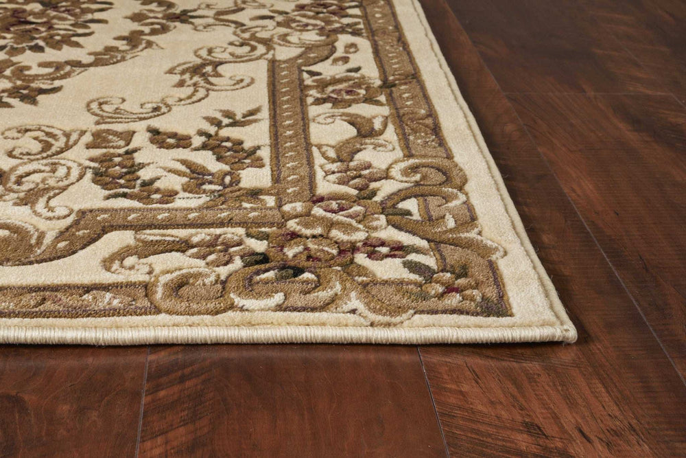 8' X 11' Ivory Machine Woven Hand Carved Floral Medallion Indoor Area Rug - Homeroots - Flyclothing LLC