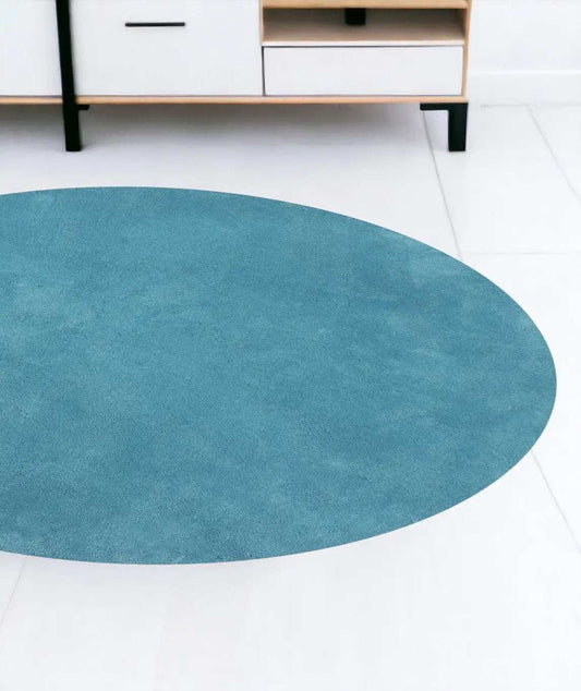 8' Round Polyester Highlighter Blue Area Rug - Homeroots - Flyclothing LLC