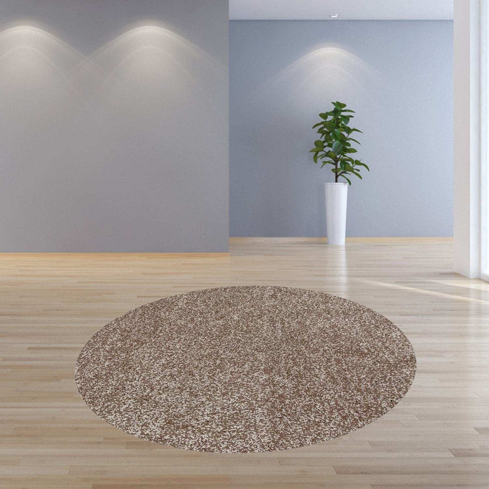 8' Beige Heather Round Indoor Shag Rug - Homeroots - Flyclothing LLC
