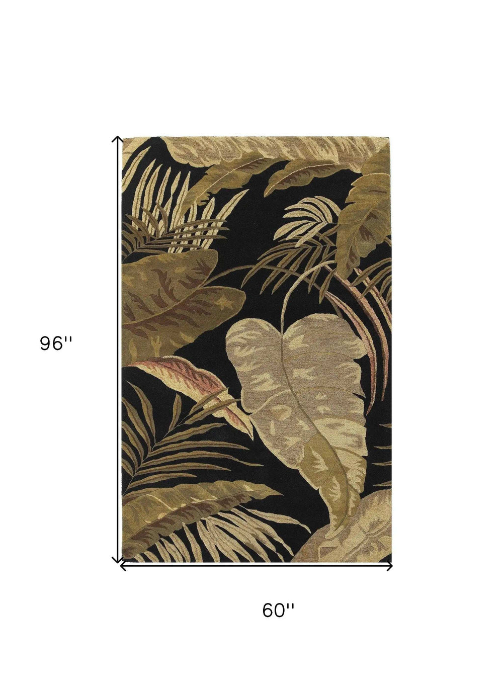 5' X 8' Midnight Black Hand Tufted Tropical Leaves Indoor Area Rug - Homeroots - Flyclothing LLC