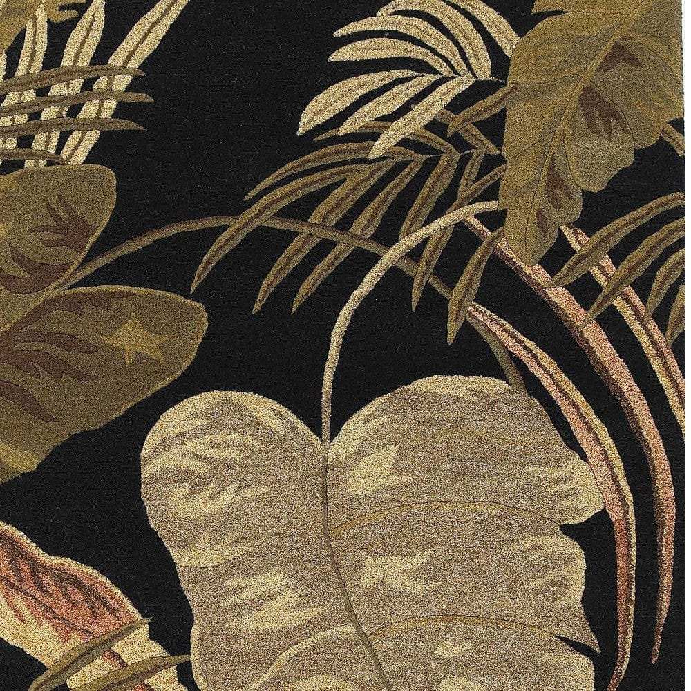 5' X 8' Midnight Black Hand Tufted Tropical Leaves Indoor Area Rug - Homeroots - Flyclothing LLC