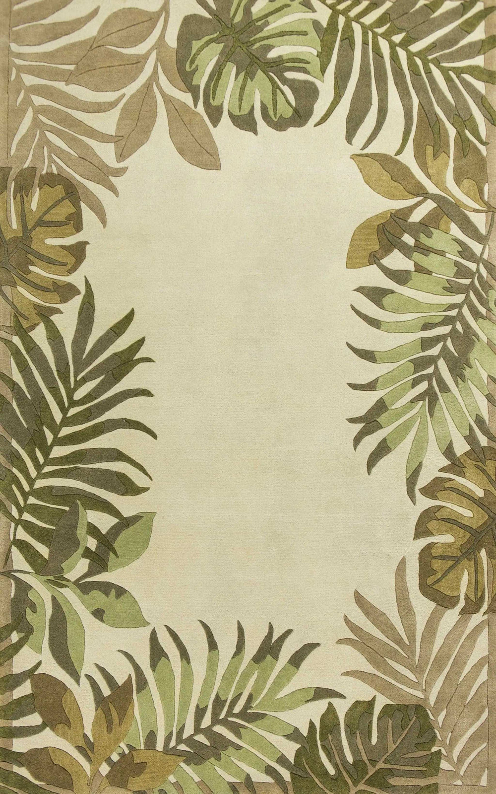 5' X 8' Ivory Hand Tufted Bordered Tropical Leaves Indoor Area Rug - Homeroots - Flyclothing LLC