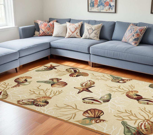 7' X 9' Polyester Beige Area Rug - Homeroots - Flyclothing LLC