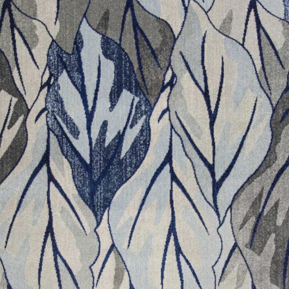8' X 11' Grey Navy Machine Woven Oversized Leaves Indoor Area Rug - Homeroots - Flyclothing LLC