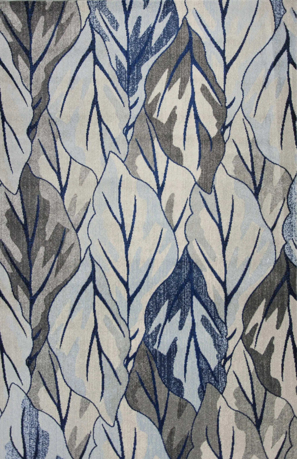 8' X 11' Grey Navy Machine Woven Oversized Leaves Indoor Area Rug - Homeroots - Flyclothing LLC