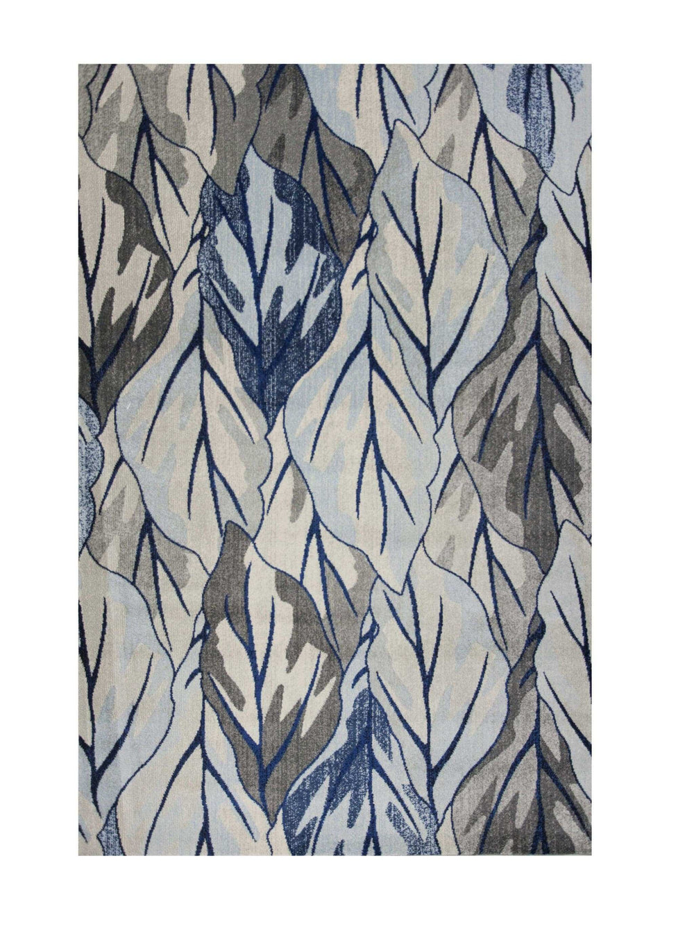 8' X 11' Grey Navy Machine Woven Oversized Leaves Indoor Area Rug - Homeroots - Flyclothing LLC