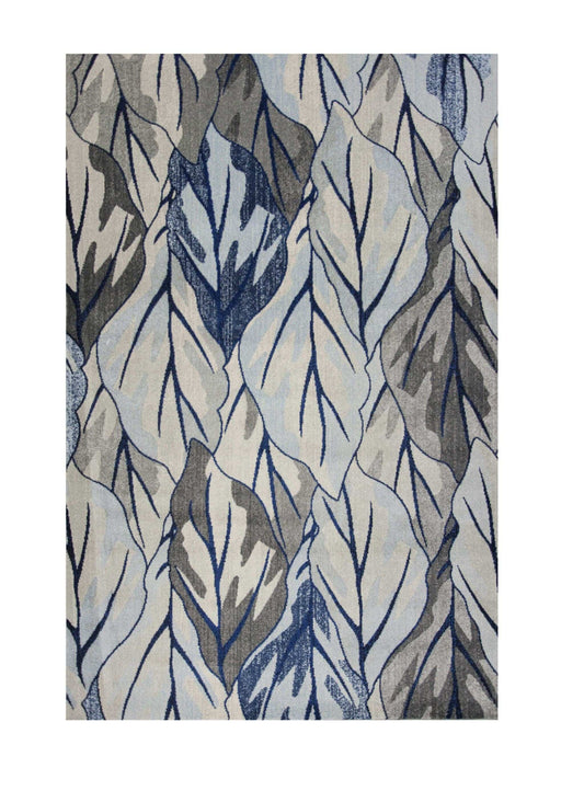8' X 11' Grey Navy Machine Woven Oversized Leaves Indoor Area Rug - Homeroots - Flyclothing LLC