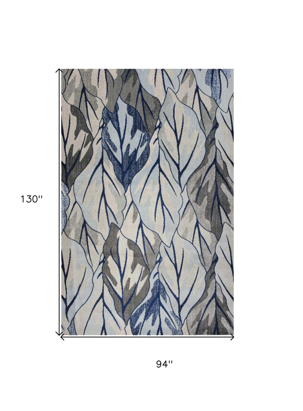 8' X 11' Grey Navy Machine Woven Oversized Leaves Indoor Area Rug - Homeroots - Flyclothing LLC