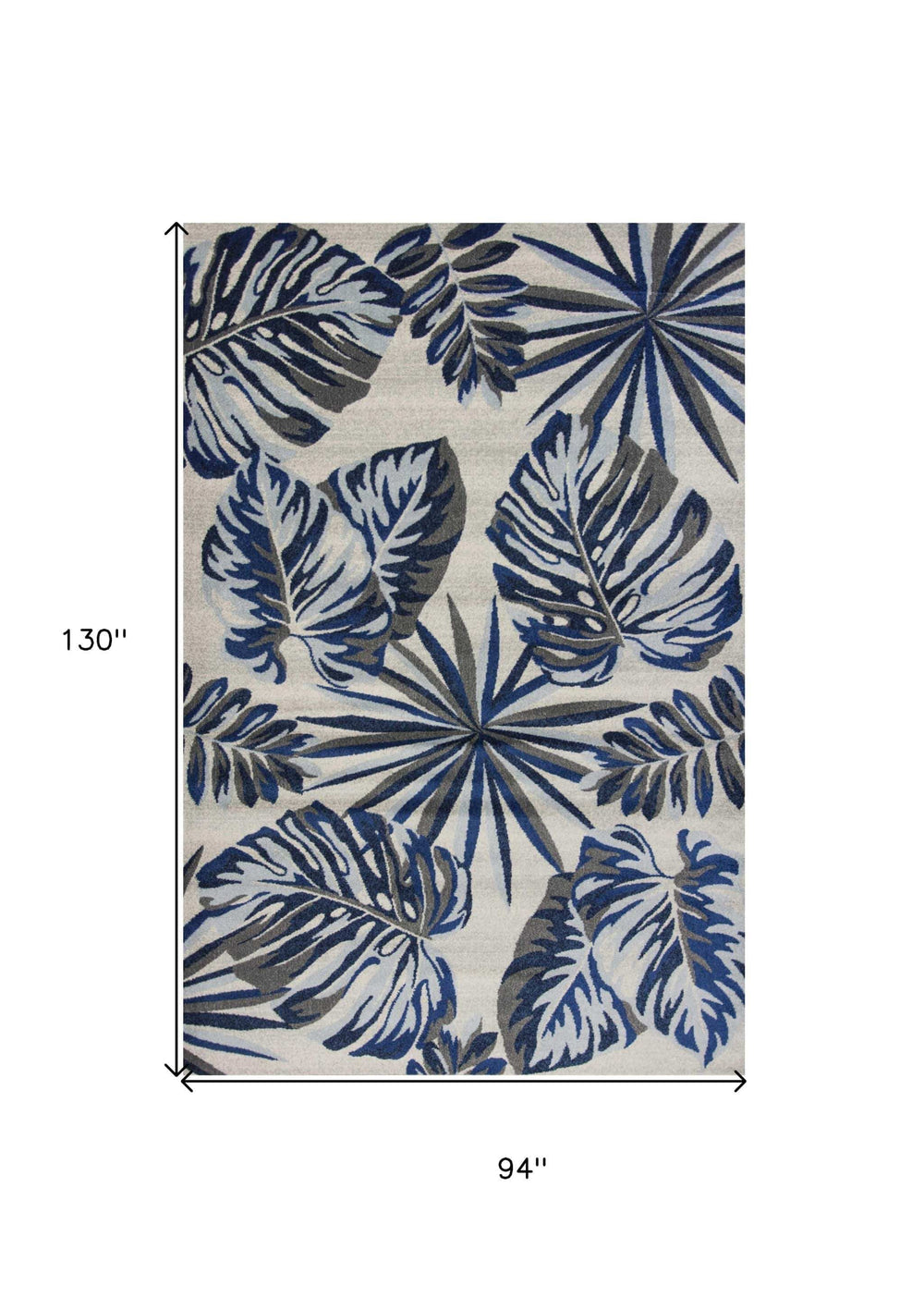 8' X 11' Grey Blue Machine Woven Oversized Tropical Leaves Indoor Area Rug - Homeroots - Flyclothing LLC
