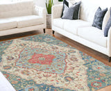 7' X 12' Blue and Red Medallion Handmade Area Rug - Homeroots - Flyclothing LLC
