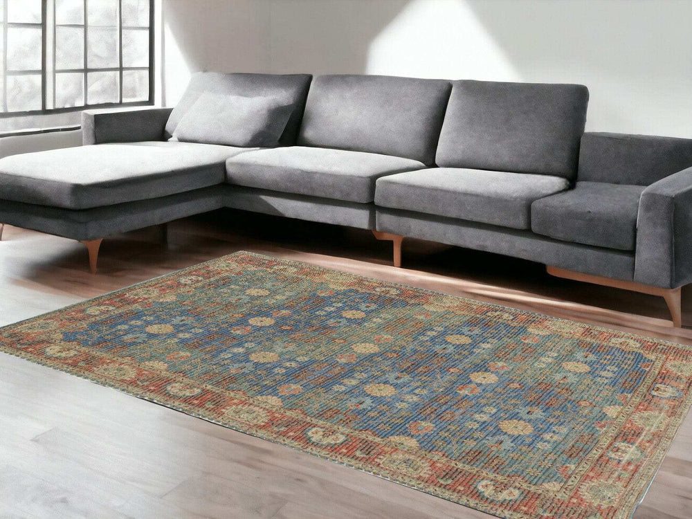8' X 11' Blue Floral Handmade Area Rug - Homeroots - Flyclothing LLC