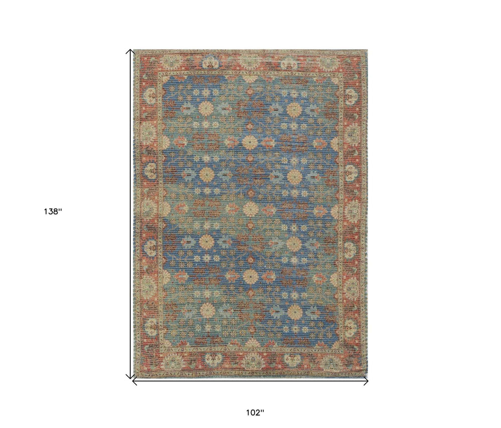 8' X 11' Blue Floral Handmade Area Rug - Homeroots - Flyclothing LLC
