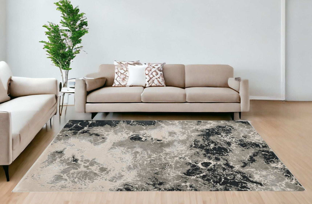 8' X 11' Silver Machine Woven Abstract Watercolor Indoor Area Rug - Homeroots - Flyclothing LLC