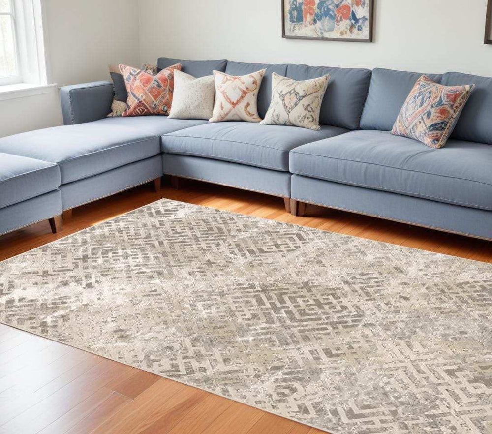 7' X 10' Polyester Sand Silver Area Rug - Homeroots - Flyclothing LLC
