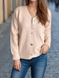 Tied V-Neck Long Sleeve Sweater - Trendsi - Flyclothing LLC