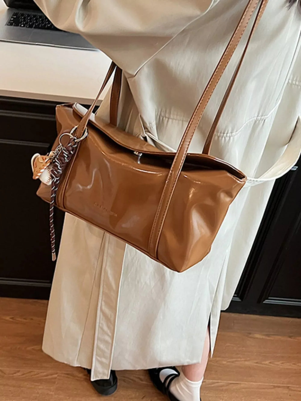 Solid Color Leather Shoulder Bag - Trendsi - Flyclothing LLC