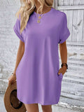 Round Neck Short Sleeve Mini Dress - Trendsi - Flyclothing LLC