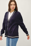 Be Cool Contrast Trim Cable-Knit V-Neck Cardigan - Trendsi - Flyclothing LLC
