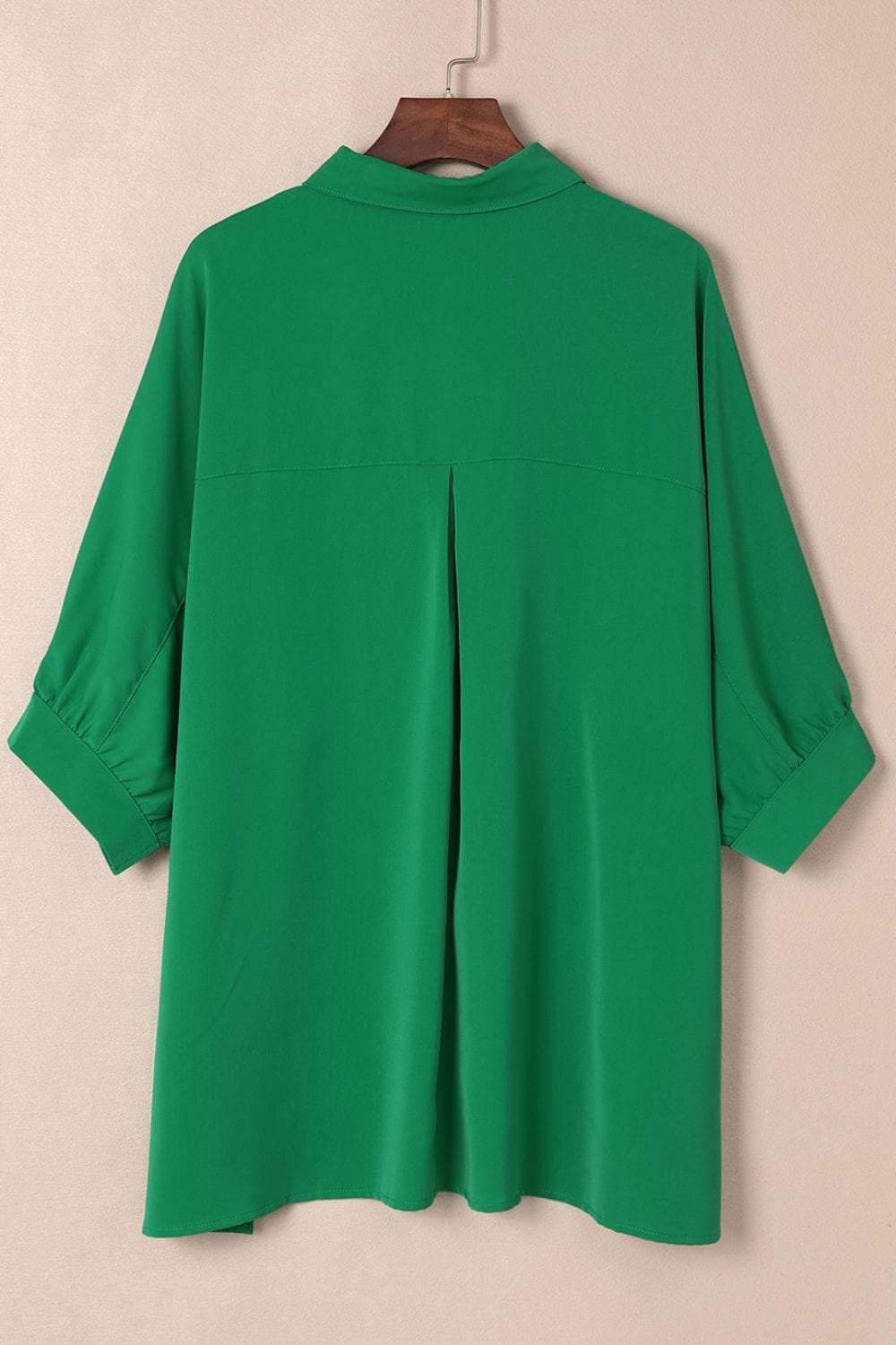 Collared Neck Three-Quarter Sleeve Shirt - Trendsi - Flyclothing LLC