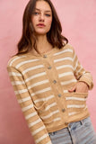 SO ME Stripe Long Sleeves Button Sweater Cardigan - Trendsi - Flyclothing LLC