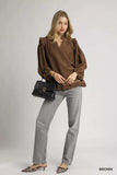 Umgee Ruffle Shoulder Long Sleeve Blouse - Trendsi - Flyclothing LLC