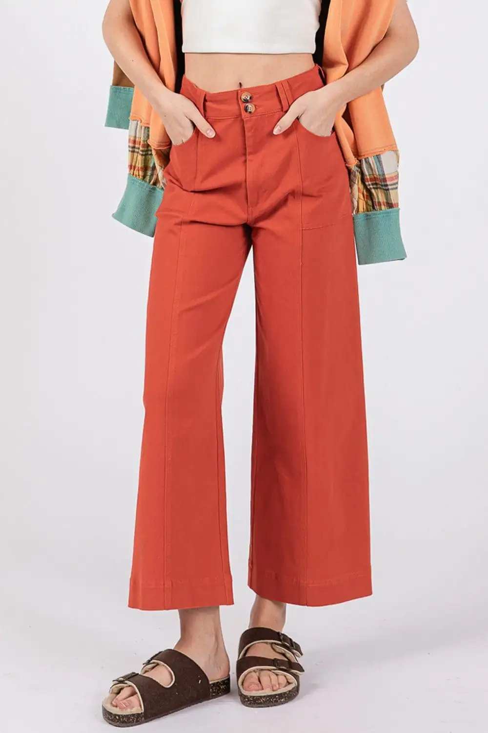 SAGE + FIG Wide Leg Cropped Pants - Trendsi - Flyclothing LLC