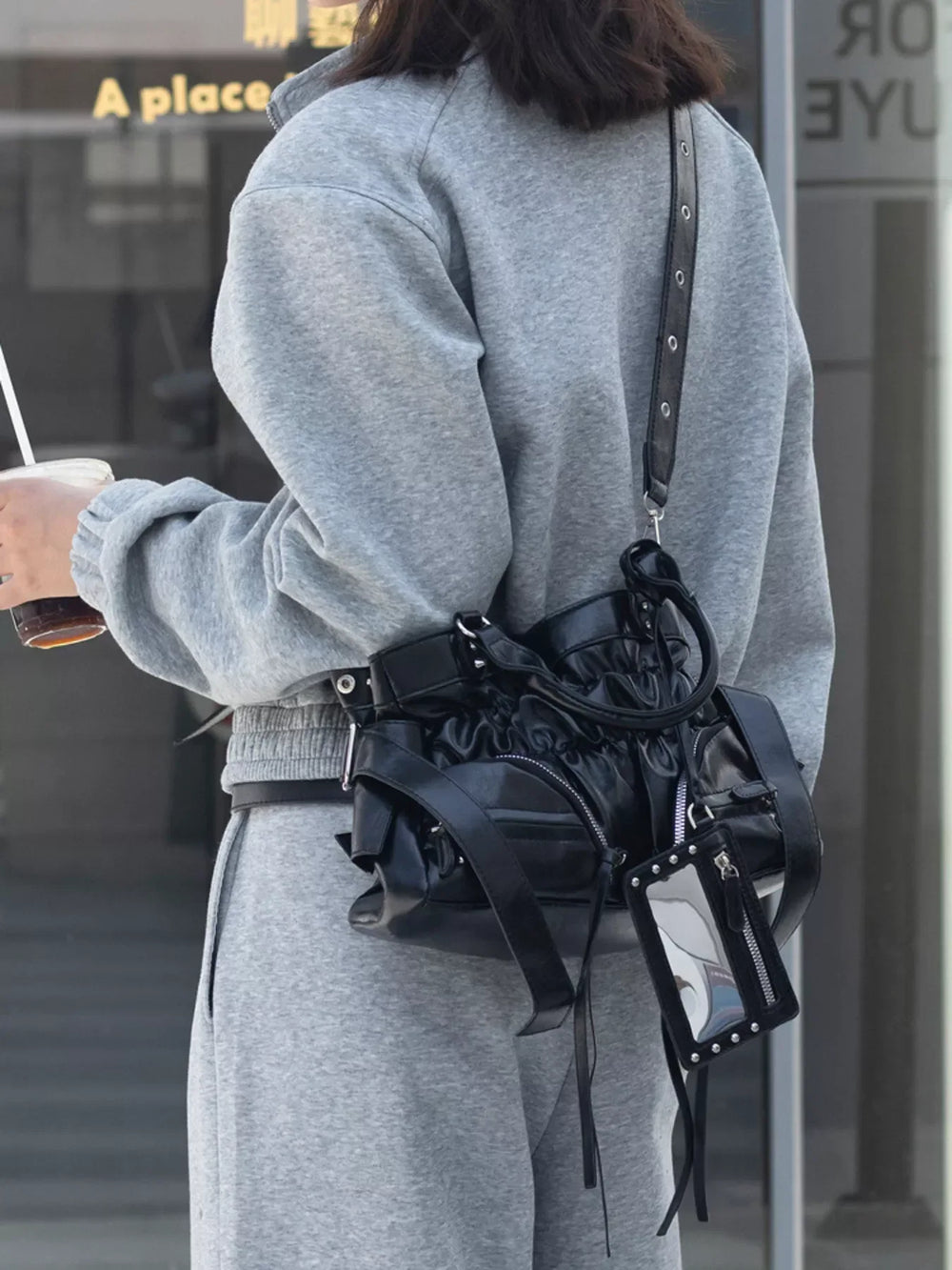 Ruched Leather Crossbody Bag - Trendsi - Flyclothing LLC