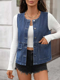Button Up Denim Vest - Trendsi - Flyclothing LLC